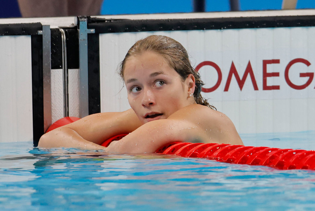 La española Carmen Weiler compite en la semifinal de 100m Espalda Femenino en los Juegos Olímpicos París 2024, este lunes, en Nanterre, Francia. EFE/Lavandeira Jr