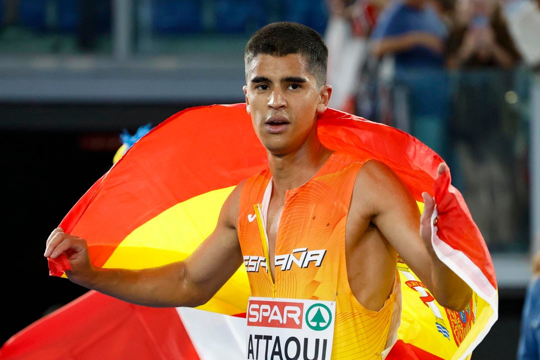 Mohamed Attaoui tras proclamarse subcampeón de Europa de 800 metros en junio. EFE/EPA/FABIO FRUSTACI