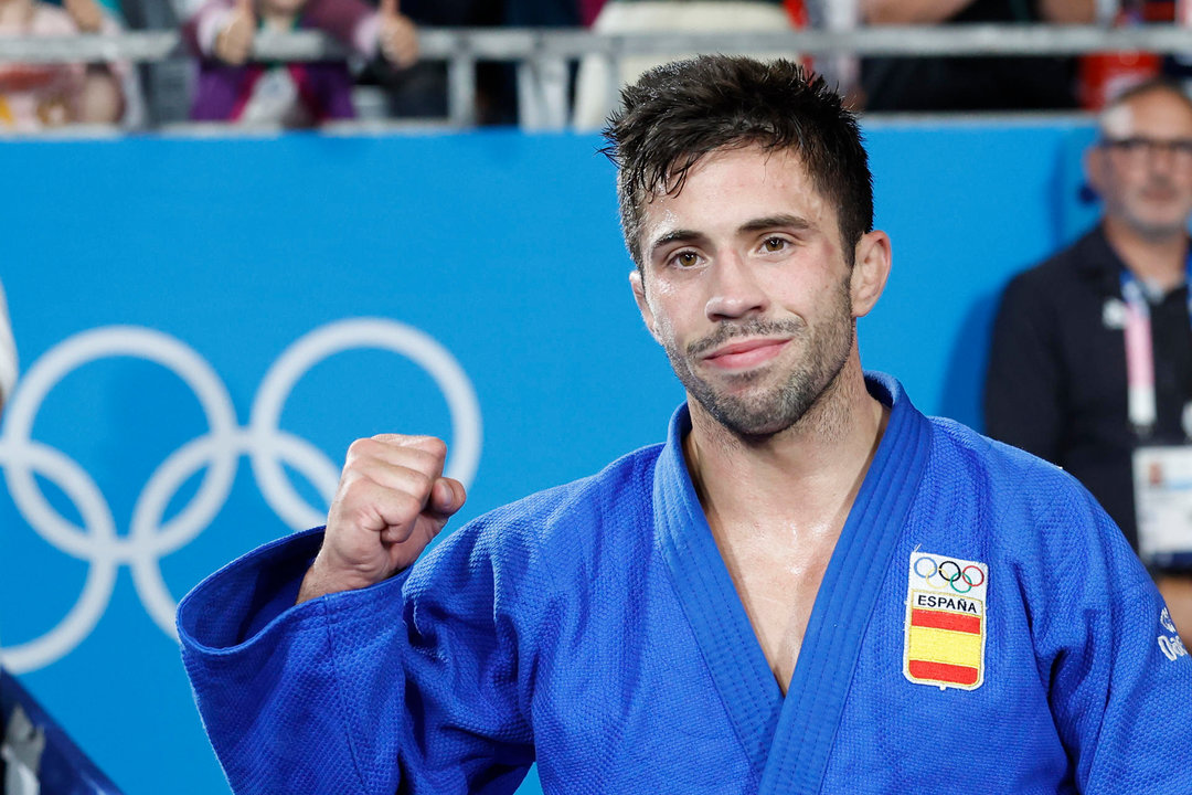 El judoca español Francisco Garrigós, medalla de bronce en -60 kg, y amenazado en las redes sociales tras vencer su combate contra Ryuju Nagayama, en cuartos de final, con un ippon que generó polémica. EFE/ Chema Moya