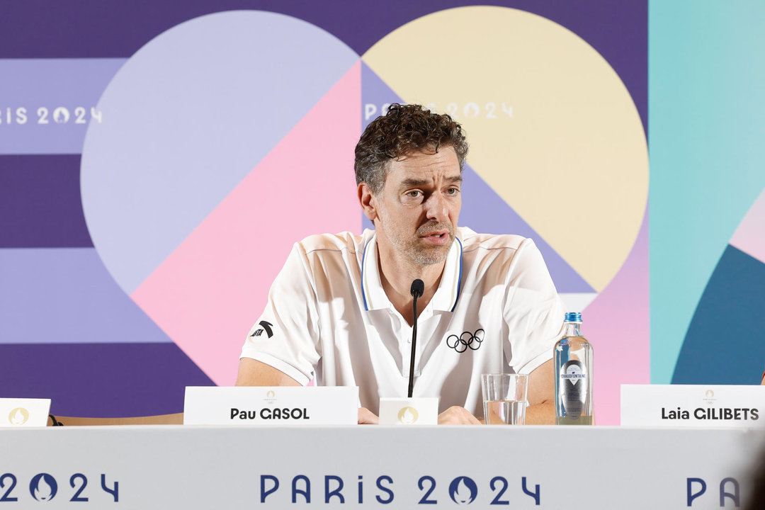 El exjugador de baloncesto Pau Gasol, miembro de la Comisión de Atletas del Comité Olímpico Internacional (COI), durante la rueda de prensa celebrada en el Centro Principal de Prensa de los Juegos Olímpicos de París 2024. EFE/ Miguel Toña