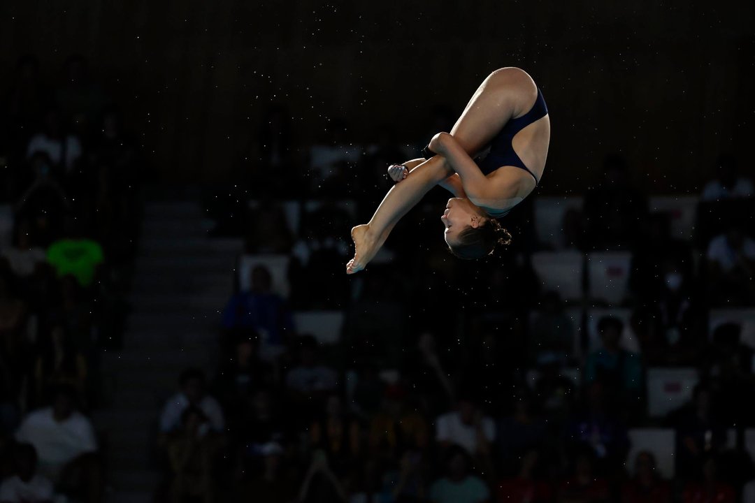 La española Ana Carvajal compite durante la preliminar de Plataforma 10M Femenina de Saltos en los Juegos Olímpicos de París 2024, en el Centro Acuático de París en Saint Denis, Francia, este lunes.-EFE/ Mast Irham