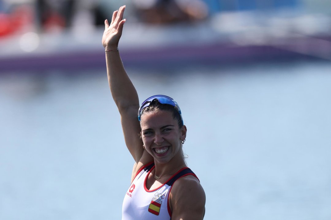 La española Antia Jacome, tras clasificarse para la final del C1 200 m femenino de los Juegos Olímpicos de París 2024. EFE/EPA/ALI HAIDER